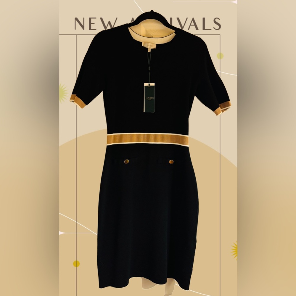 Hobbs London, Chic Black Mini knit dress with tan accents
